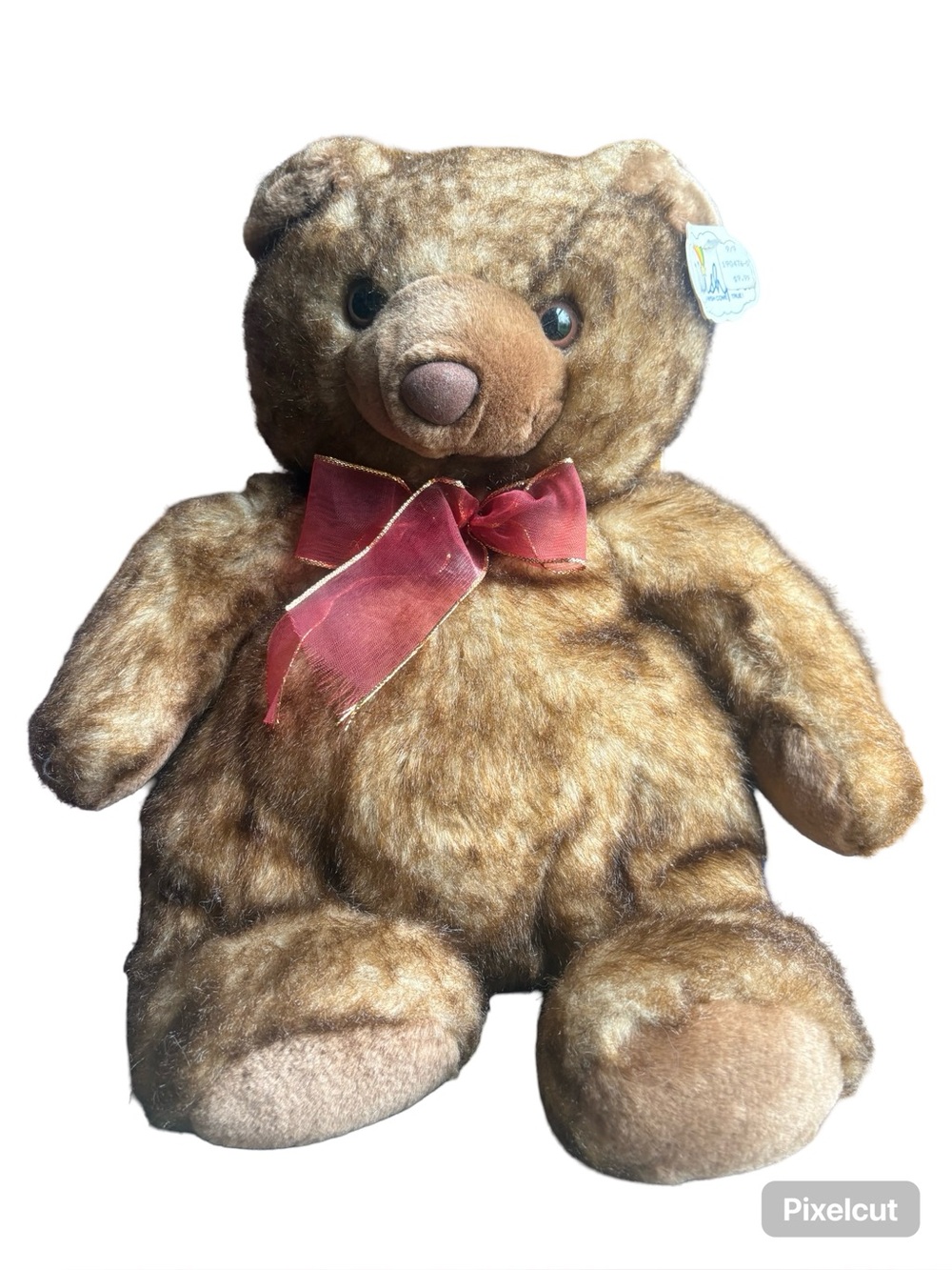 Vintage Brown Plush Teddy Bear with Red Bow - Soft Kids Toy
